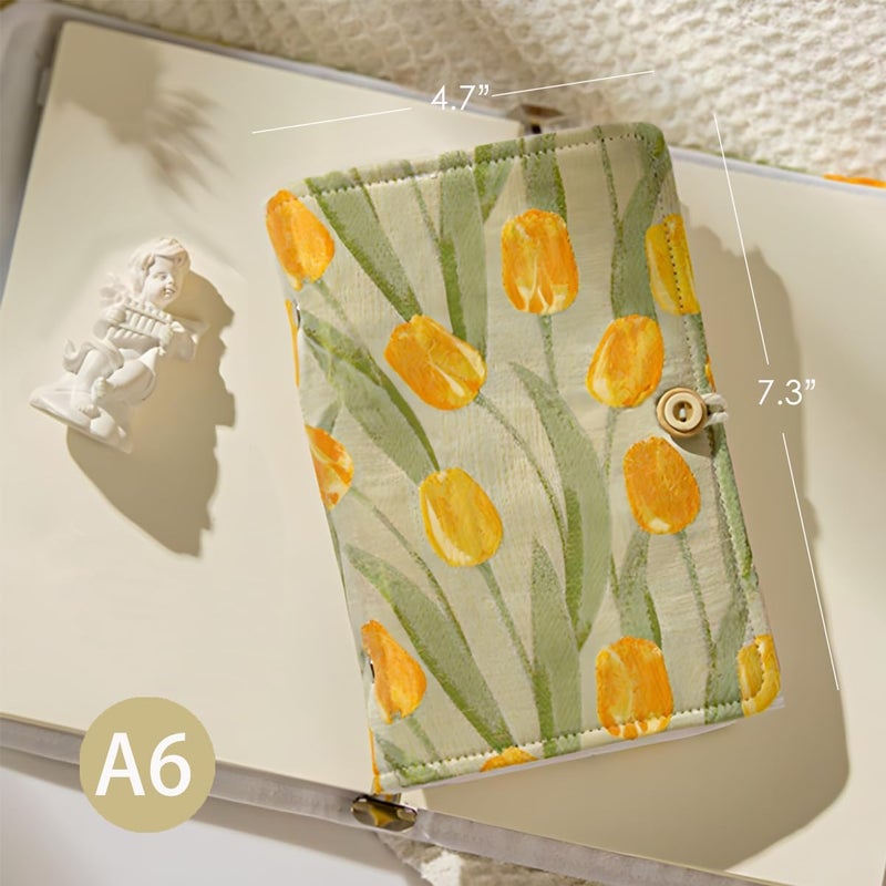 ipoul A6 Binder, Embroidered Flower Journal, Refillable Journal, 6 Ring Binder, 5"x7" Journal Cover, Unlined Paper, Sketchbook, Travel Diary for Girl, Budget Binder, Planner Binder, Tulip Flowers - Image 3
